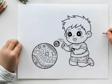 Cute baby playing with globe vector illustration preview picture