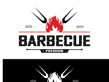 Simple Barbecue Vintage hot grill, with crossed flames and spatula. Logo for restaurant, badge, cafe and bar.vector preview picture