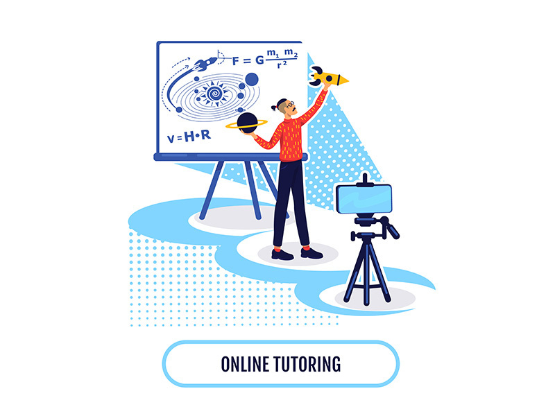 Online academic learning flat concept vector illustration