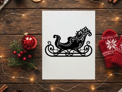 Schwarze Silhouette eines dekorativen Weihnachts-Schlittens isoliert auf weißem Hintergrund