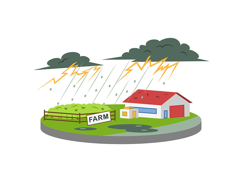 Thunderstorm at farm cartoon vector illustration