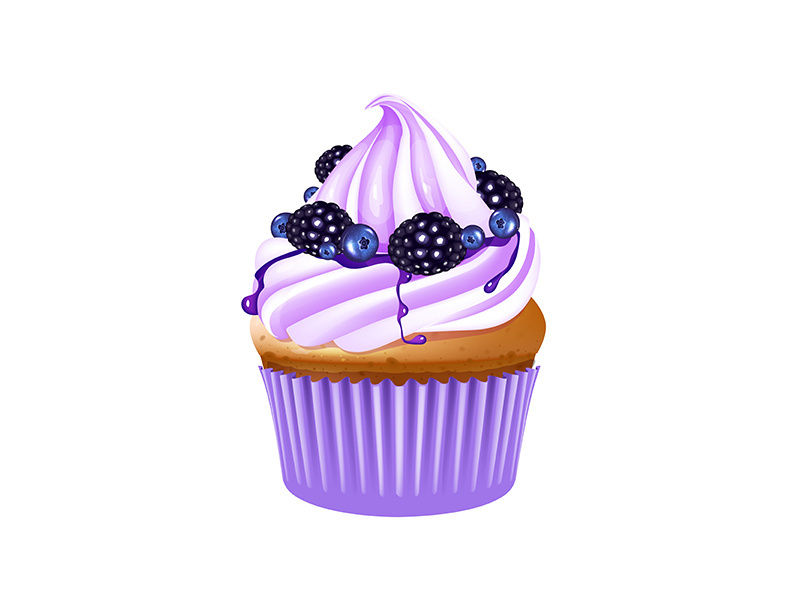 Fruit cupcake realistic vector illustration
