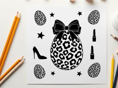 Easter egg silhouette with leopard print and beauty icons