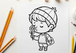 Cute child holding daisy flower vector illustration