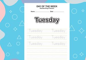 7 Pages Day name of the week trace and writing practice sheet
