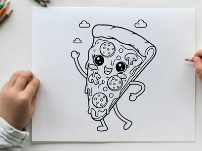 Happy pizza slice dancing cartoon vector illustration