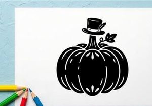 Halloween Pumpkin with Top Hat and Leaf for Fall Decor