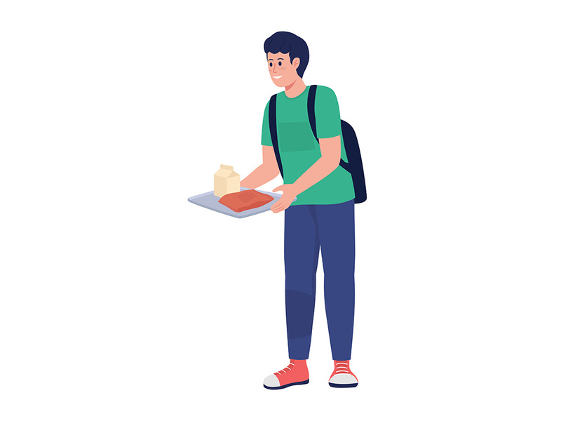 Pupil with lunch on tray semi flat color vector character