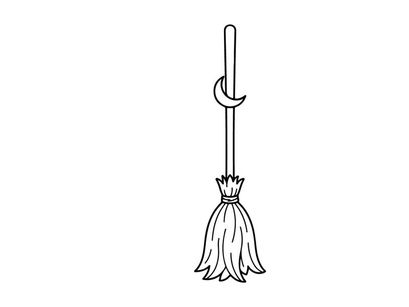 Ilustração de vassoura desenhada à mão para limpeza e tarefas domésticas. Vetor de arte vetorial simples de uma ferramenta clássica de varrer com cabo de madeira e cerdas.