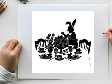 Silhouette of a rabbit at a formal table setting with flowers preview picture