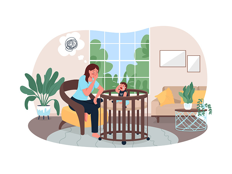 Exhausted mother 2D vector web banner, poster