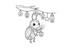 Cute alien holding lantern vector illustration flat design