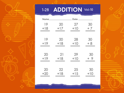Basic math addition for kids. An educational worksheet for kids. Vector design