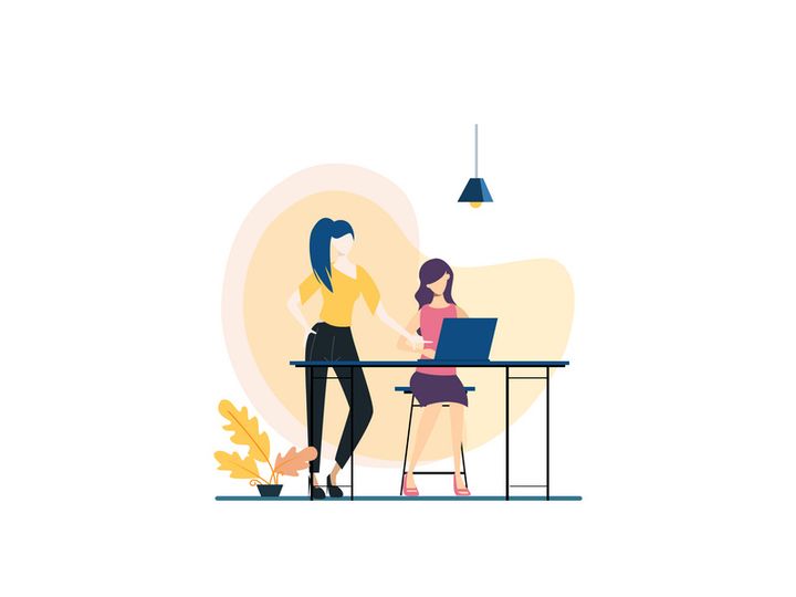 Team working together flat design