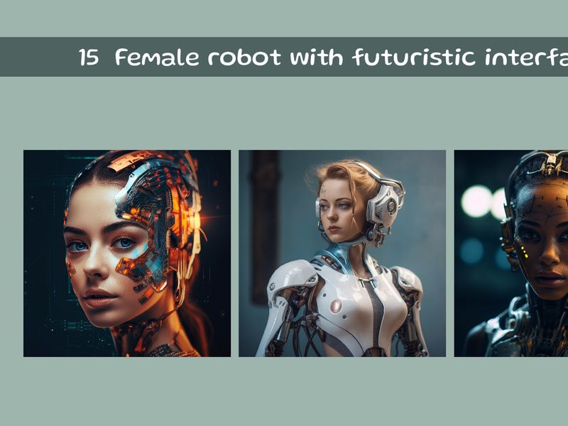 Female robot with futuristic interface