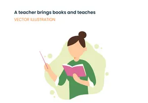 A teacher brings book and teaches