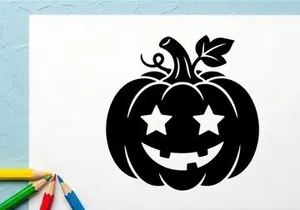 Halloween Pumpkin with Carved Face and Star Eyes for Fall Decor