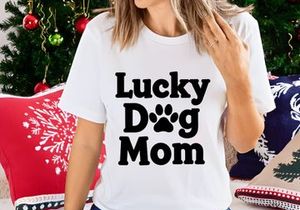 Lucky Dog Mom Embroidered Text