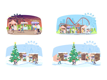 Fun fair flat vector illustrations set preview picture