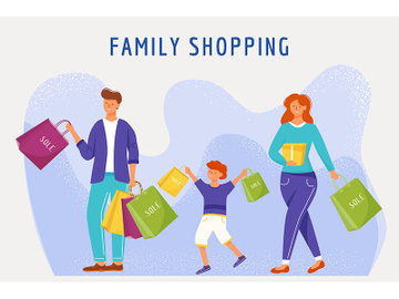Family shopping flat vector illustration preview picture