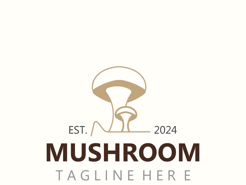 Mushroom botanical logo  modern and simple stamp style. nature or food template