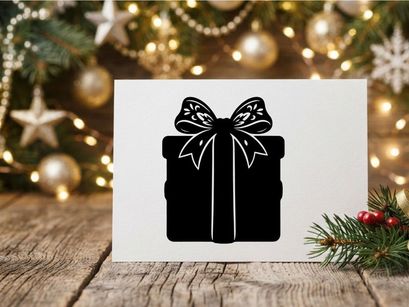 Silhouette of a Christmas Gift Box with Ribbon and Bow
