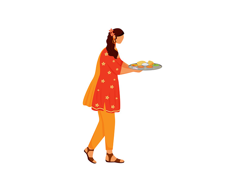 Female Indian wearing sari flat color vector faceless character