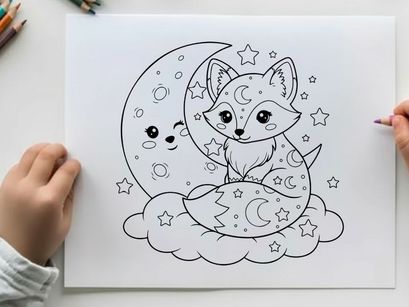 Cute fox sleeping under moon stars vector illustration