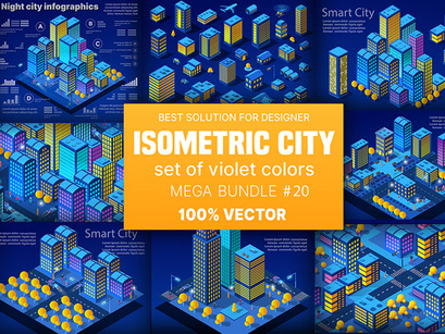 Night neon isometric city