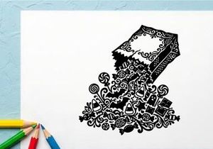 Intricate black and white henna-inspired skull design artwork