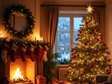 A cozy living room, decorated for Christmas preview picture