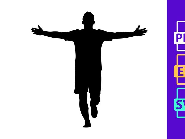 Silhouette of a man with arms outstretched in a triumphant or celebratory pose