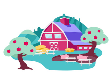 Countryside farm backyard flat vector illustration preview picture