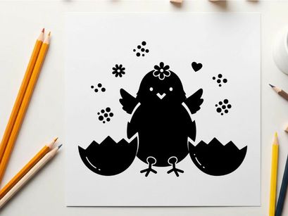 Silhouette of a newborn chick hatching from an egg silhouette