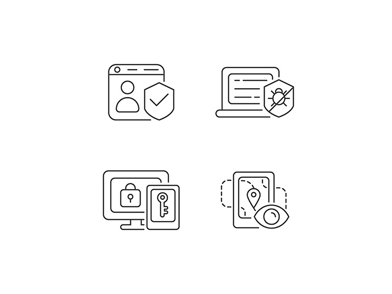 Protecting right to online privacy linear icons set