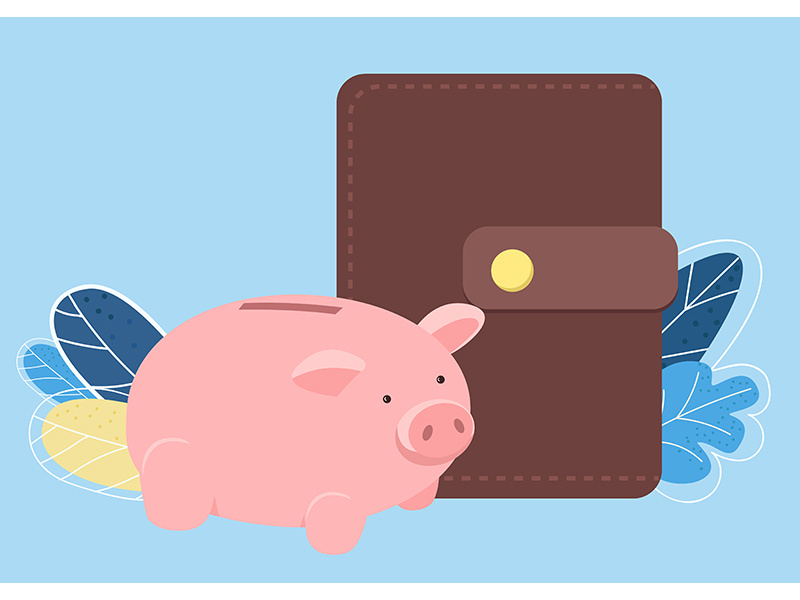 Piggy bank and wallet flat color vector object