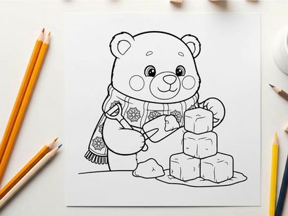 Cute teddy bear with marshmallows winter vector illustration