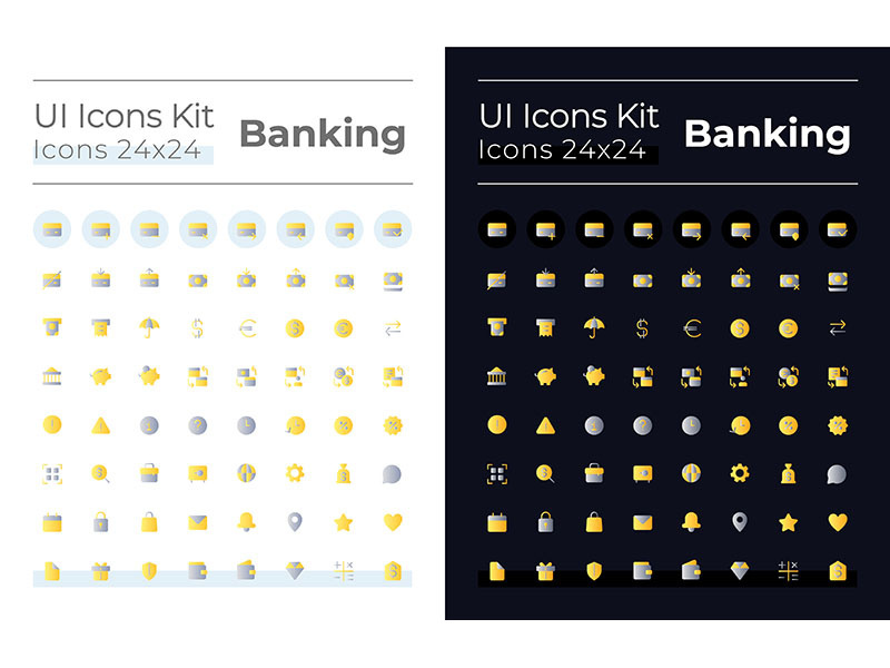 Banking flat gradient color ui icons set for dark, light mode