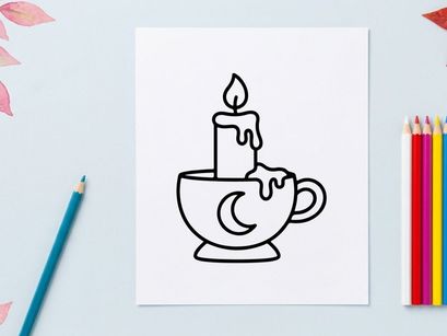 Halloween candle in a moon cup icon. Spooky wax light in a teacup vector illustration.