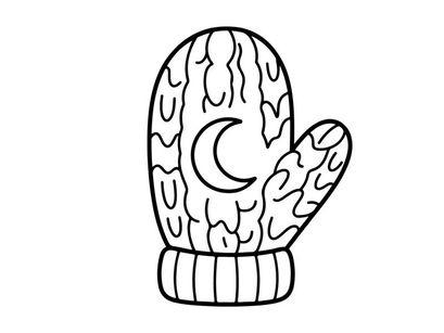 Hand-drawn Halloween mitten with spooky brain design. Cartoon winter glove featuring creepy organ pattern for festive decor.