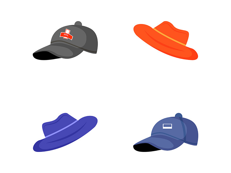 Hat flat color vector object set