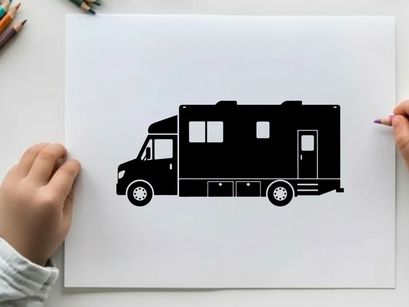 Silhouette of a large recreational vehicle or motorhome