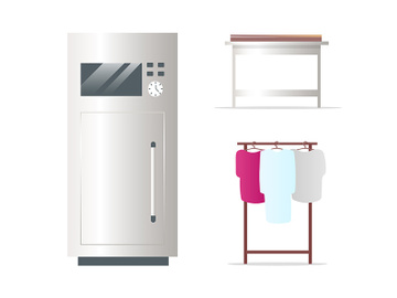 Fridge and clothes rack flat color vector objects set preview picture