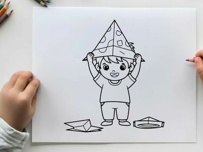 Child balancing pizza hat vector illustration flat design