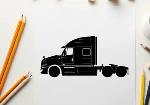 Silhouette of a semi truck without trailer on white background