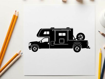 Silhouette of a camper truck with rear storage