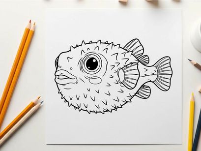 Cute angry pufferfish blowing bubbles vector illustration