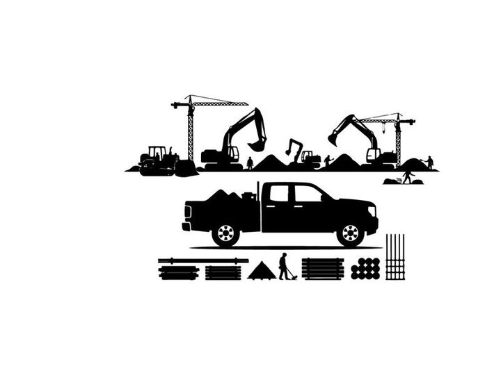 Construction site silhouette with truck and equipment