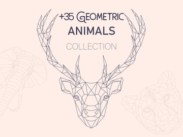 Geometric line animals set, Low poly line animals set, vector illustration preview picture