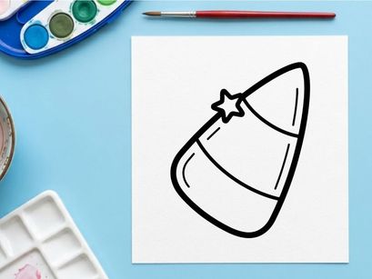 Candy corn doodle icon. Hand drawn Halloween candy illustration for seasonal design.